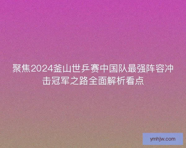 聚焦2024釜山世乒赛中国队最强阵容冲击冠军之路全面解析看点